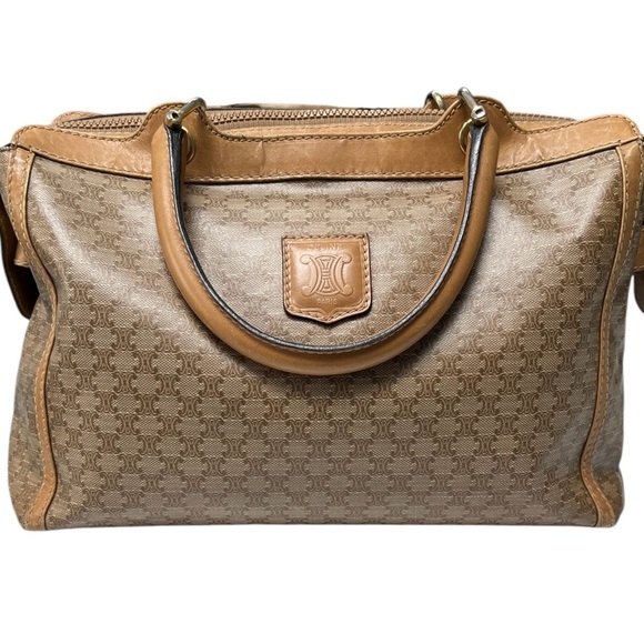 CELINE Macadam VINTAGE Tan and Beige Top Handle Bag WITH Wallet - Picture 1 of 16